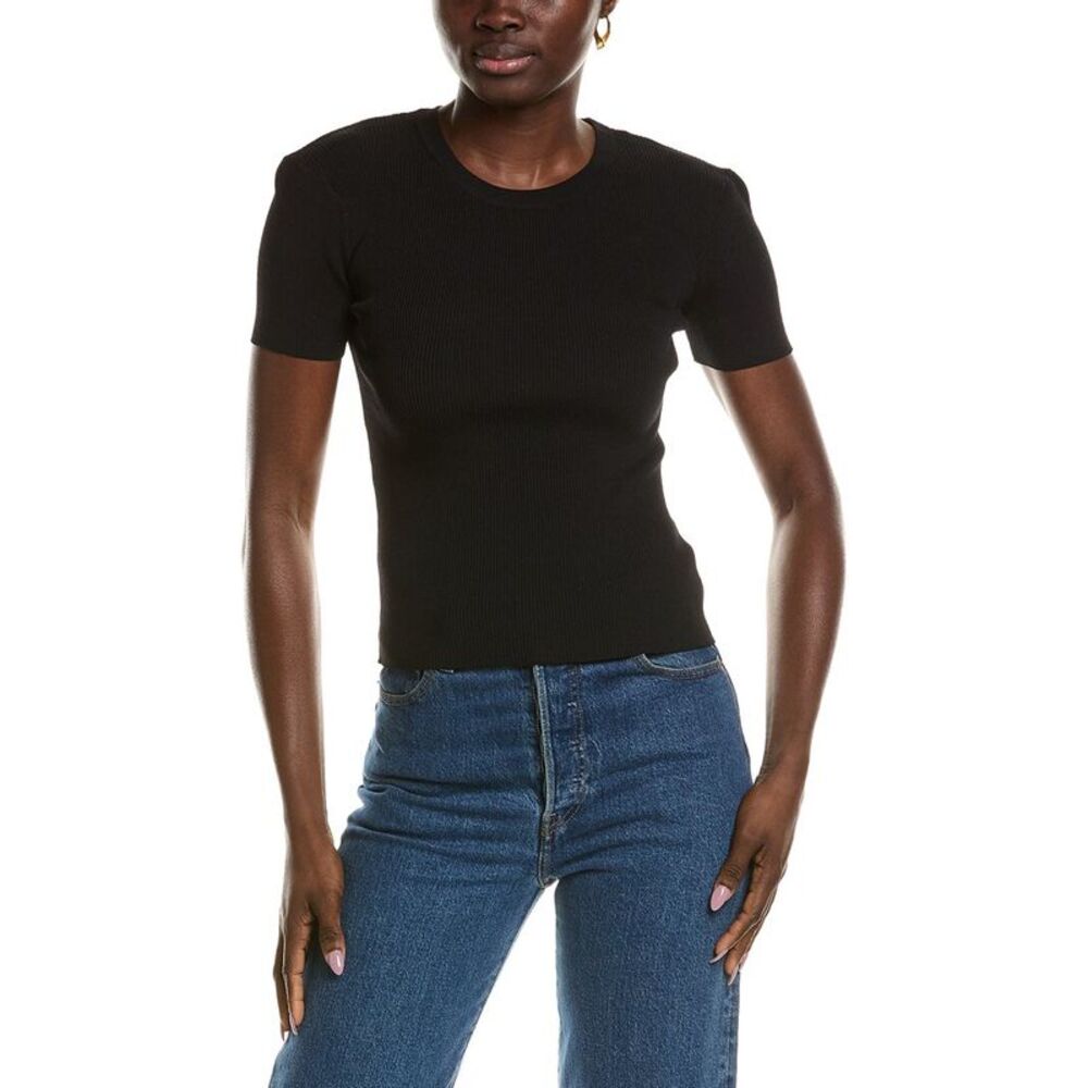 T Tahari Womens  Ribbed Top, Black